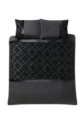 Catherine Lansfield Lattice Cut Velvet Duvet Set in Black - Size: Double - thumbnail 4
