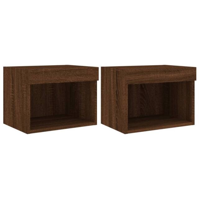 Berkfield Home Bedside Cabinets with LED Lights Wall-mounted 2 pcs Brown Oak - image 1