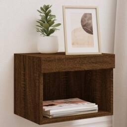 Berkfield Home Bedside Cabinets with LED Lights Wall-mounted 2 pcs Brown Oak - thumbnail 2
