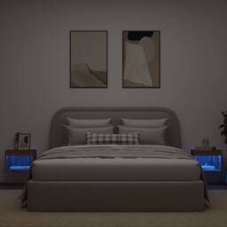 Berkfield Home Bedside Cabinets with LED Lights Wall-mounted 2 pcs Brown Oak - thumbnail 3