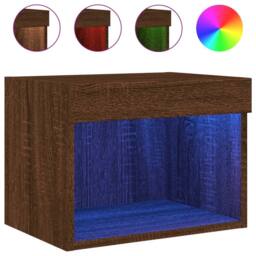 Berkfield Home Bedside Cabinets with LED Lights Wall-mounted 2 pcs Brown Oak - thumbnail 7