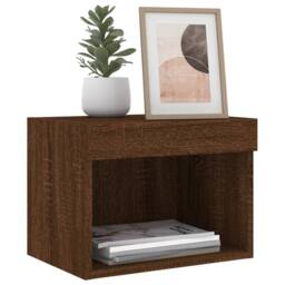 Berkfield Home Bedside Cabinets with LED Lights Wall-mounted 2 pcs Brown Oak - thumbnail 6