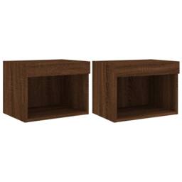 Berkfield Home Bedside Cabinets with LED Lights Wall-mounted 2 pcs Brown Oak - thumbnail 1