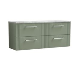 Balterley 4 Drawer Wall Hung Vanity Unit Grey Laminate Worktop, Green 1200mm - thumbnail 1