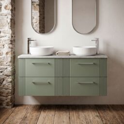 Balterley 4 Drawer Wall Hung Vanity Unit Grey Laminate Worktop, Green 1200mm - thumbnail 8