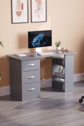Home Discount Vida Designs Mason 3 Drawer With 3 Shelves Computer Desk Storage Office Study Gaming Table in Grey