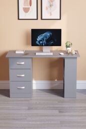 Home Discount Vida Designs Mason 3 Drawer With 3 Shelves Computer Desk Storage Office Study Gaming Table in Grey - thumbnail 7