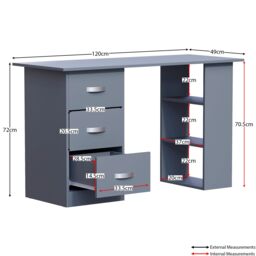 Home Discount Vida Designs Mason 3 Drawer With 3 Shelves Computer Desk Storage Office Study Gaming Table in Grey - thumbnail 2