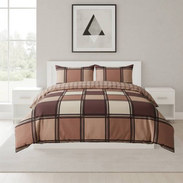 Snug City Box Print Duvet Cover Set Contemporary Square Pattern Bedding in Chocolate - Size: Super King - image 1