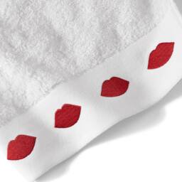 Lands' End Lulu Guinness Lip Embroidered Hand Towel in White - thumbnail 2
