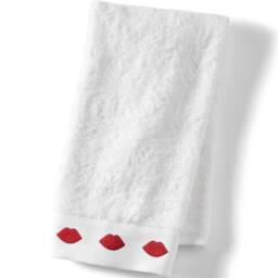 Lands' End Lulu Guinness Lip Embroidered Hand Towel in White - thumbnail 1