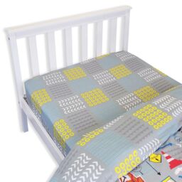Happy Linen Company Kids Fitted Sheet For Big Digger Construction Bedding in Grey - Size: Double Fitted - thumbnail 2