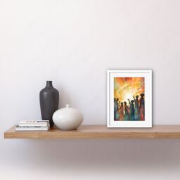 Artery8 Wall Art Print Group Singing Hymns at Sunrise Abstract Female Gospel Choir Modern Watercolour Painting Artwork Framed 9X7 Inch - thumbnail 2