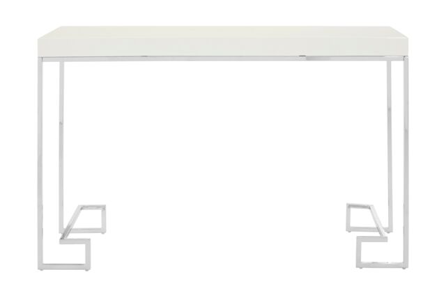 Orsina Chrome Console Table With White High Gloss Top, Hall Table With Stainless Steel Legs, Table For Everyday Use - image 1