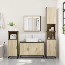 Berkfield Home 2 Piece Bathroom Furniture Set Sonoma Oak Engineered Wood in Brown - thumbnail 4