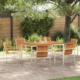 Berkfield Home 7 Piece Garden Dining Set Solid Wood Acacia in Brown - thumbnail 2