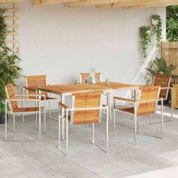 Berkfield Home 7 Piece Garden Dining Set Solid Wood Acacia in Brown - thumbnail 4