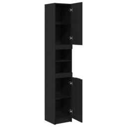Berkfield Home Black Oak Bathroom Cabinet - 32x34x188.5 cm, Made from Engineered Wood - Size: 32x34x188.5 cm - thumbnail 5