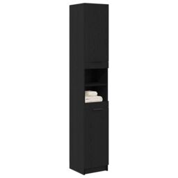 Berkfield Home Black Oak Bathroom Cabinet - 32x34x188.5 cm, Made from Engineered Wood - Size: 32x34x188.5 cm - thumbnail 3