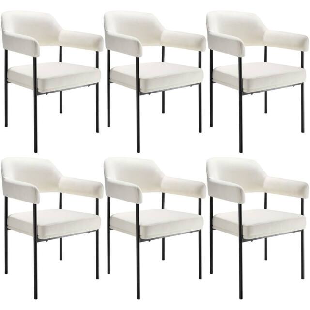 tectake Armchair Doe Set Of 6 - Velvet Look Off-White - Size: 6 Pack - image 1