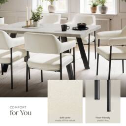 tectake Armchair Doe Set Of 6 - Velvet Look Off-White - Size: 6 Pack - thumbnail 4