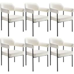 tectake Armchair Doe Set Of 6 - Velvet Look Off-White - Size: 6 Pack