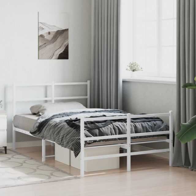 Berkfield Home Metal Bed Frame without Mattress with Footboard¬†White 120x190cm in White - Size: 120x190 cm - image 1