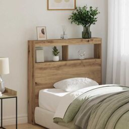 Berkfield Home Headboard Cabinet with LED Artisan Oak 100x17x102 cm in Brown - Size: 100 x 17 x 102 cm - thumbnail 4