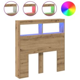 Berkfield Home Headboard Cabinet with LED Artisan Oak 100x17x102 cm in Brown - Size: 100 x 17 x 102 cm - thumbnail 2