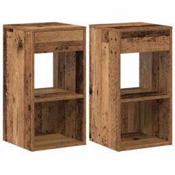 Berkfield Home Bedside Cabinets with Drawer 2 pcs Old Wood 35x34x66.5 cm in Brown - thumbnail 1