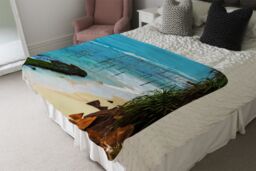 Benjamin Tate Design Fishermen on the ocean coast of Sri Lanka Designer Blanket in Natural - Size: 120 cm x 150 cm - thumbnail 4