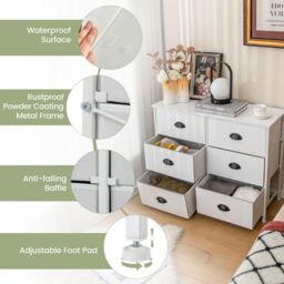 Costway 6 Drawers Dresser Organizer 2-Tier Fabric Storage Organizer Chest of Drawers in White - thumbnail 5