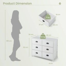 Costway 6 Drawers Dresser Organizer 2-Tier Fabric Storage Organizer Chest of Drawers in White - thumbnail 2