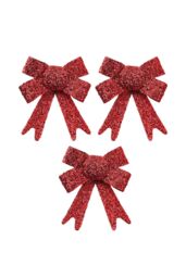 VFM e-Store Tinsel Bows x 3 Christmas Decoration X 3 10cm x 13cm x 3cm Red - Size: 10 cm x 13 cm x 3 cm - thumbnail 1