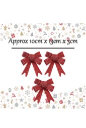 VFM e-Store Tinsel Bows x 3 Christmas Decoration X 3 10cm x 13cm x 3cm Red - Size: 10 cm x 13 cm x 3 cm - thumbnail 2