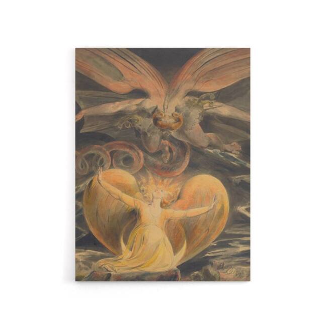 "Artery8 Great Red Dragon & Sun Clothed Woman Blake Canvas Wall Art Print - Size: W12"" x H16""" - image 1
