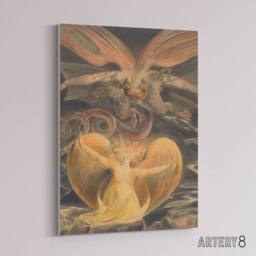 "Artery8 Great Red Dragon & Sun Clothed Woman Blake Canvas Wall Art Print - Size: W12"" x H16""" - thumbnail 2