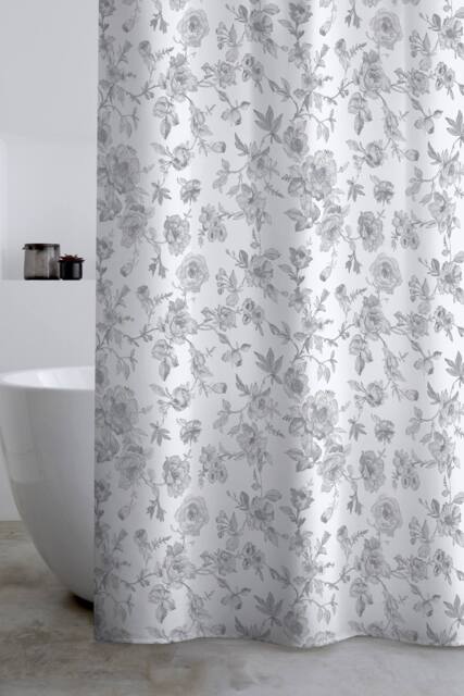 Catherine Lansfield 'Mirabelle Floral' Shower Curtain in Grey - Size: 180 cm width x 180 cm drop - image 1