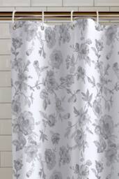Catherine Lansfield 'Mirabelle Floral' Shower Curtain in Grey - Size: 180 cm width x 180 cm drop - thumbnail 2