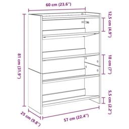 Berkfield Home Shoe Rack Old Wood 60x25x81 cm Engineered Wood in Brown - Size: 60 x 25 x 81 cm - thumbnail 9