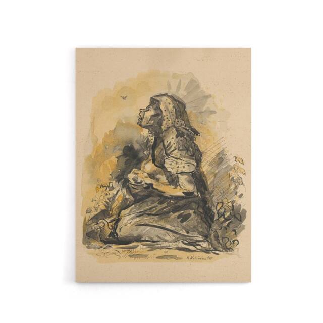 "Artery8 Gypsy & Lark Watercolour Kubincan Canvas Wall Art Print in Beige - Size: W18"" x H24""" - image 1