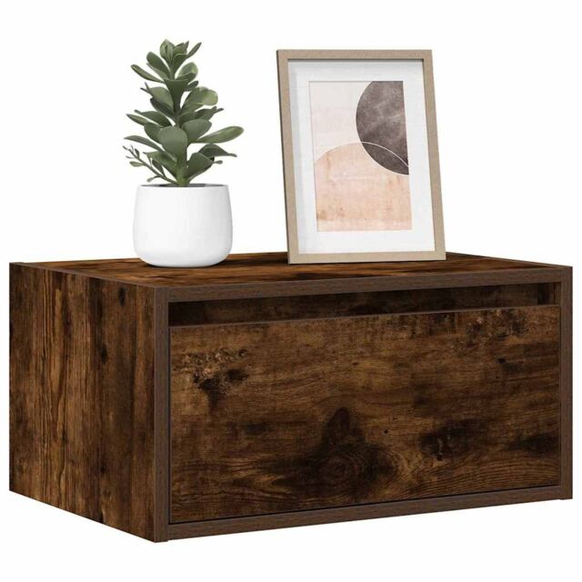 Berkfield Home Wall-mounted Bedside Cabinets with LED Lights 2 pcs Smoked Oak in Brown - image 1