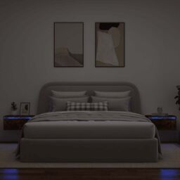 Berkfield Home Wall-mounted Bedside Cabinets with LED Lights 2 pcs Smoked Oak in Brown - thumbnail 5