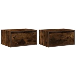 Berkfield Home Wall-mounted Bedside Cabinets with LED Lights 2 pcs Smoked Oak in Brown - thumbnail 3