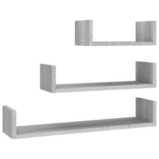 Berkfield Home Wall Display Shelves 3 pcs Grey Sonoma Engineered Wood - image 1