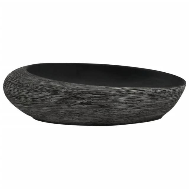 Berkfield Home Durable Countertop Basin Grey & Black Oval 59x40x14 cm Ceramic - Size: 59 x 40 x 14 cm - image 1