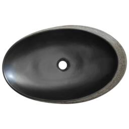 Berkfield Home Durable Countertop Basin Grey & Black Oval 59x40x14 cm Ceramic - Size: 59 x 40 x 14 cm - thumbnail 6