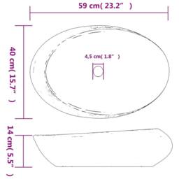 Berkfield Home Durable Countertop Basin Grey & Black Oval 59x40x14 cm Ceramic - Size: 59 x 40 x 14 cm - thumbnail 8