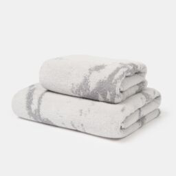 OHS 100% Cotton Marble 2 x Bath Towel Hotel Luxury Bath Soft Absorbent in Light Grey - thumbnail 7