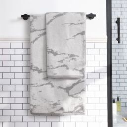 OHS 100% Cotton Marble 2 x Bath Towel Hotel Luxury Bath Soft Absorbent in Light Grey - thumbnail 5